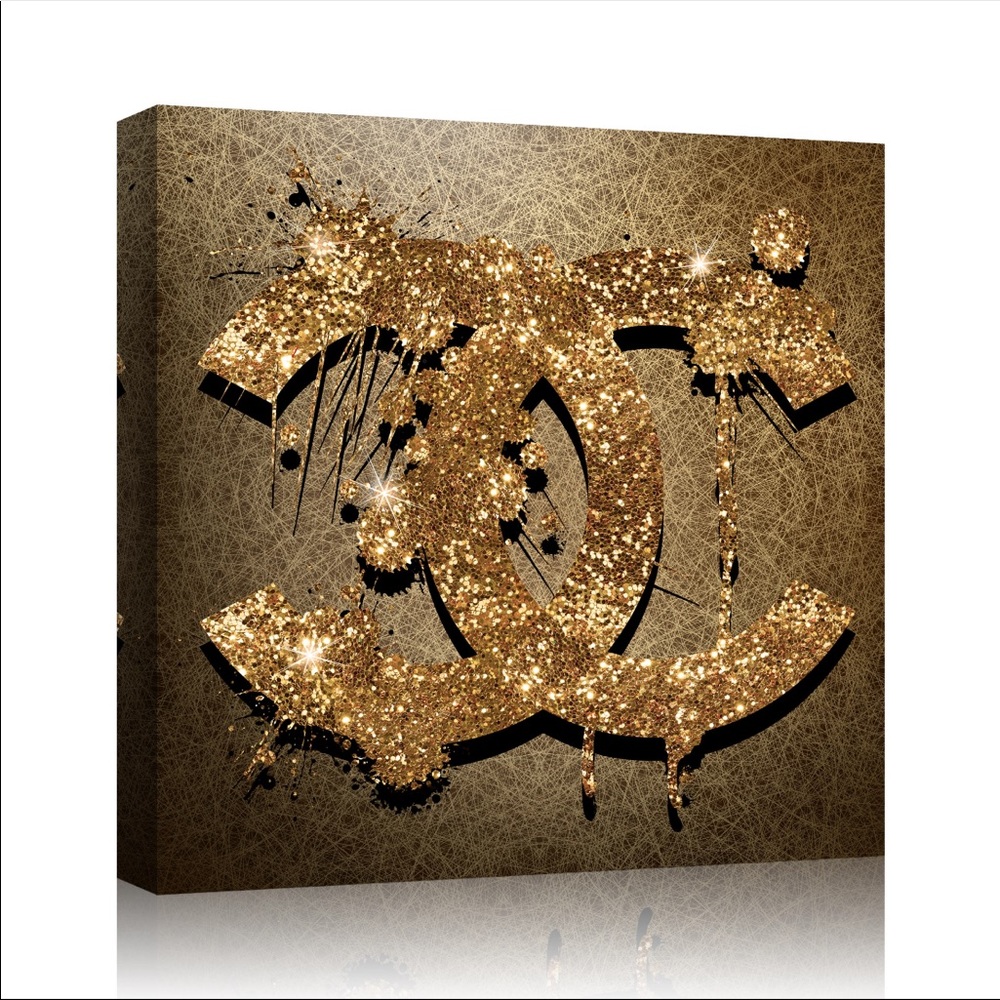 20 x 20 Gold Embellished Chanel Canvas Print Art
